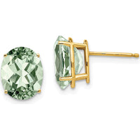 14K Yellow Gold Green Quartz Stud Earrings with Oval Faceted Gemstones - 2.40 Carat Total Gem Weight by Monteluci Fine Jewelry
