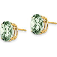 14K Yellow Gold Green Quartz Stud Earrings with Oval Faceted Gemstones - 2.40 Carat Total Gem Weight by Monteluci Fine Jewelry