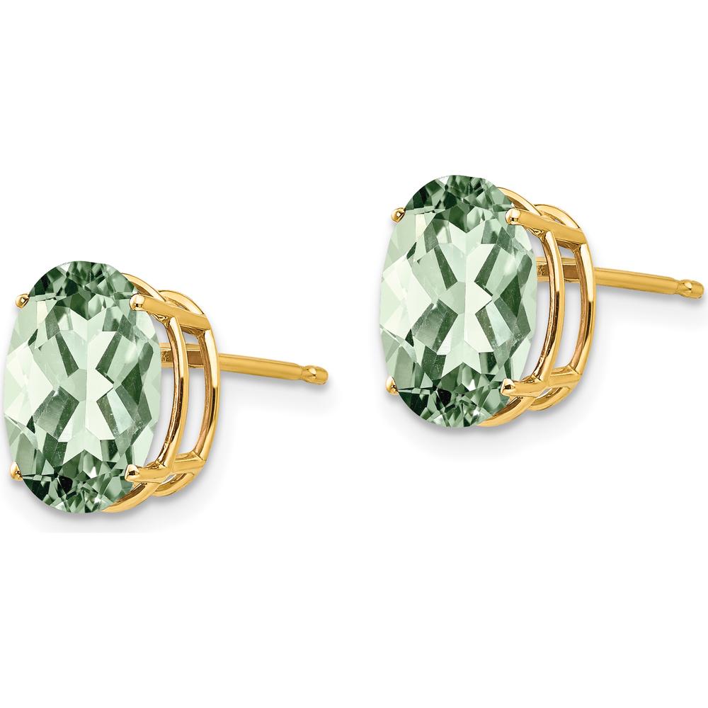 14K Yellow Gold Green Quartz Stud Earrings with Oval Faceted Gemstones - 2.40 Carat Total Gem Weight by Monteluci Fine Jewelry
