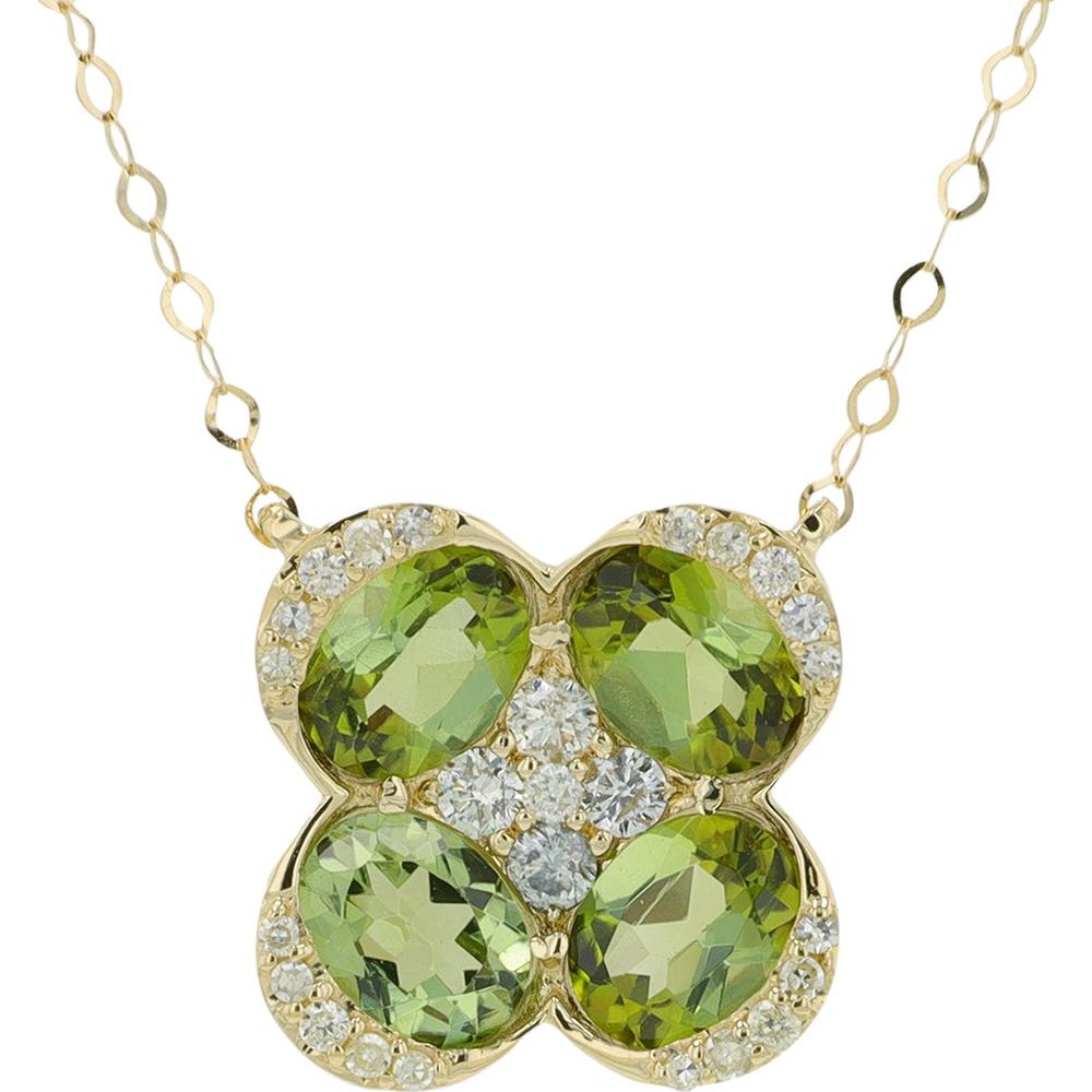 14K Yellow Gold Green Tourmaline Necklace with Diamond Accents - 1.50 Carat Total Tourmaline Weight, 0.20 Carat Total Diamond Weight