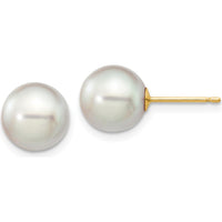 14K Yellow Gold Grey Round Akoya Saltwater Cultured Pearl Post Earrings - 8-9mm by Monteluci Fine Jewelry