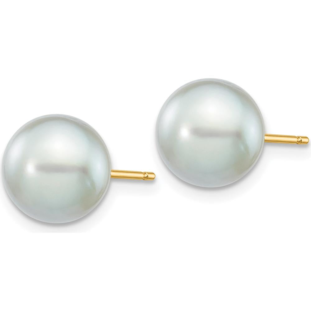 14K Yellow Gold Grey Round Akoya Saltwater Cultured Pearl Post Earrings - 8-9mm by Monteluci Fine Jewelry