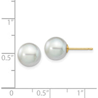 14K Yellow Gold Grey Round Akoya Saltwater Cultured Pearl Post Earrings - 8-9mm by Monteluci Fine Jewelry