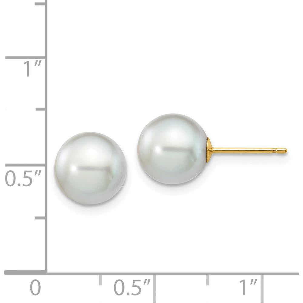 14K Yellow Gold Grey Round Akoya Saltwater Cultured Pearl Post Earrings - 8-9mm by Monteluci Fine Jewelry