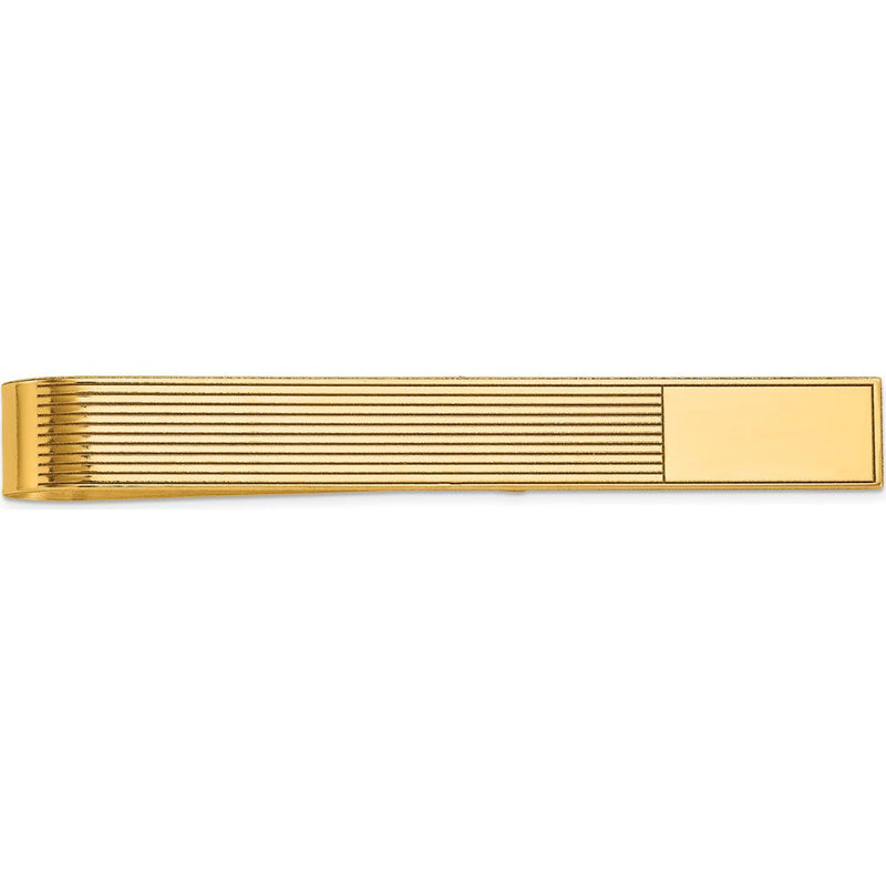 14K Yellow Gold Grooved Engravable Tie Bar - 50mm Length by Oro Pregiato