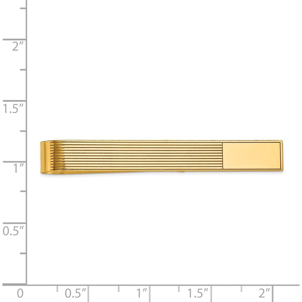 14K Yellow Gold Grooved Engravable Tie Bar - 50mm Length by Oro Pregiato