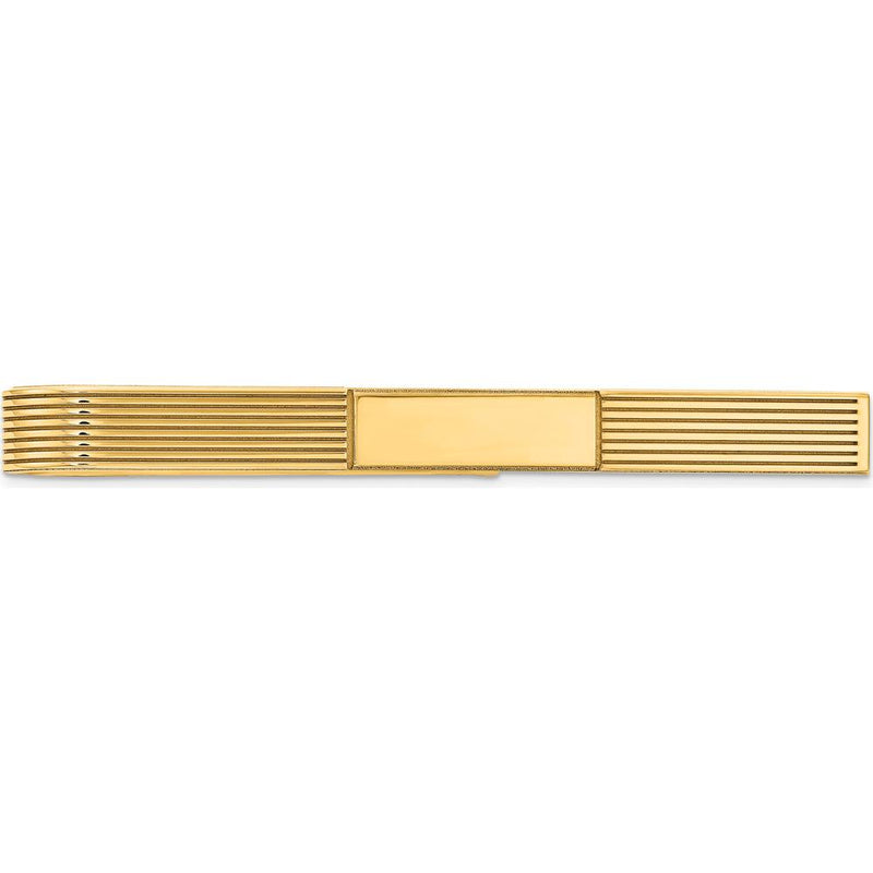 14K Yellow Gold Grooved Engravable Tie Bar - 50mm by Oro Pregiato