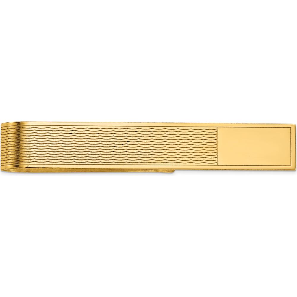 14K Yellow Gold Grooved Engravable Tie Bar - 50mm x 8mm Polished Solid Gold by Oro Pregiato
