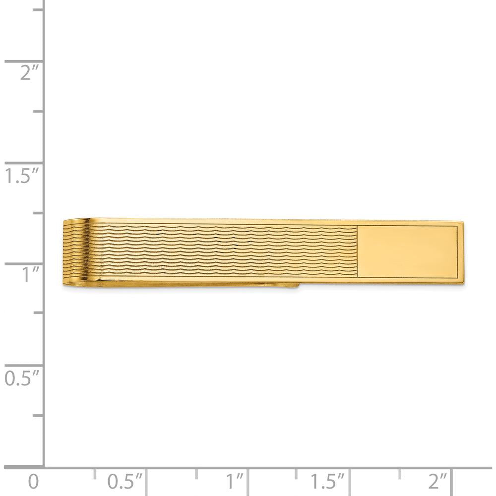 14K Yellow Gold Grooved Engravable Tie Bar - 50mm x 8mm Polished Solid Gold by Oro Pregiato