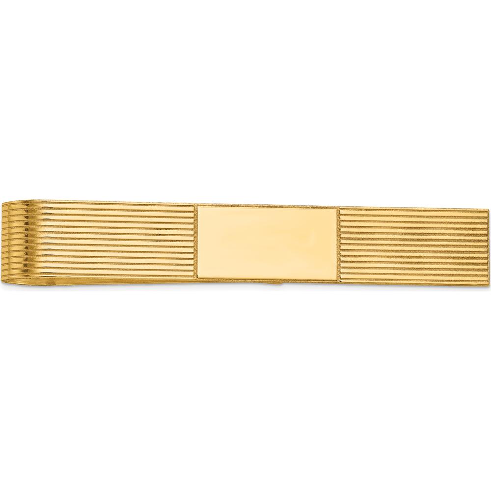 14K Yellow Gold Grooved Engravable Tie Bar for Men - Personalized Luxury Accessory by Oro Pregiato