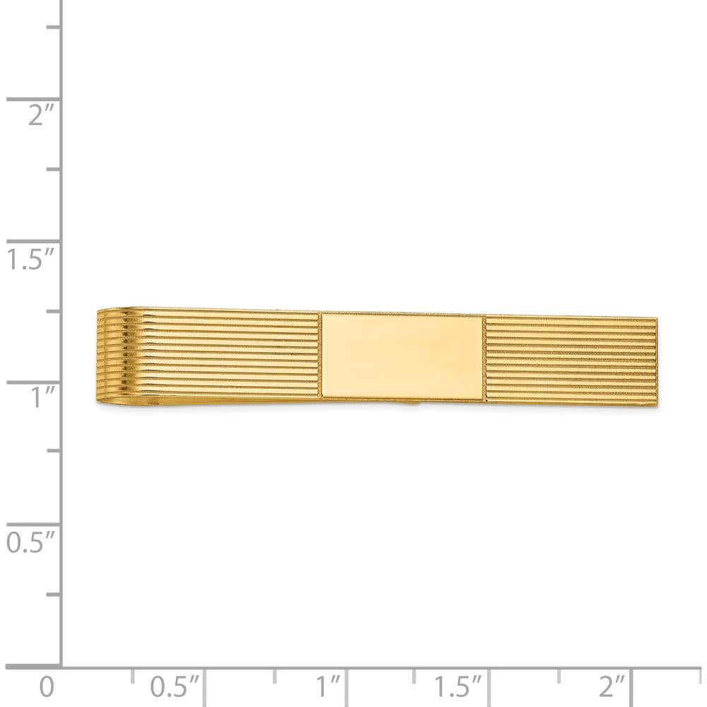 14K Yellow Gold Grooved Engravable Tie Bar for Men - Personalized Luxury Accessory by Oro Pregiato