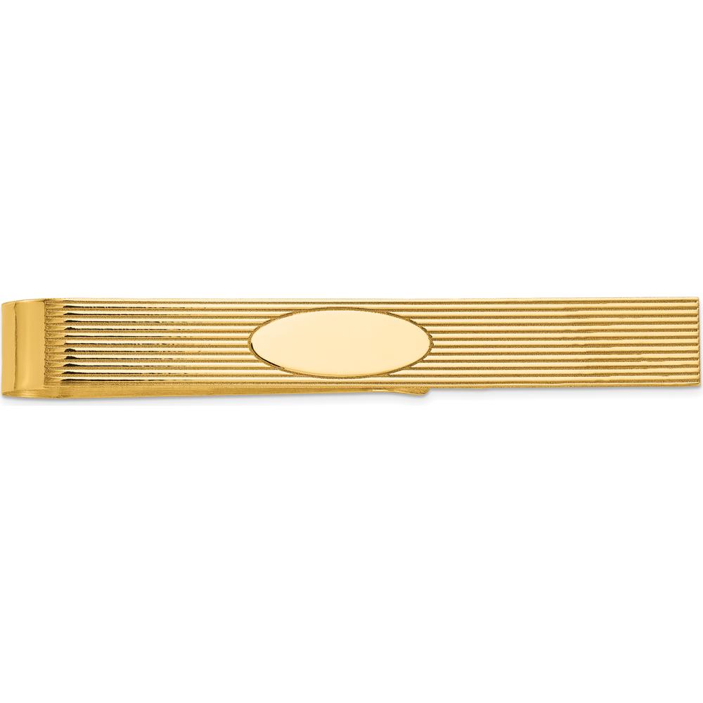 14K Yellow Gold Grooved Engravable Tie Bar with Polished Finish - 50mm x 8mm by Oro Pregiato