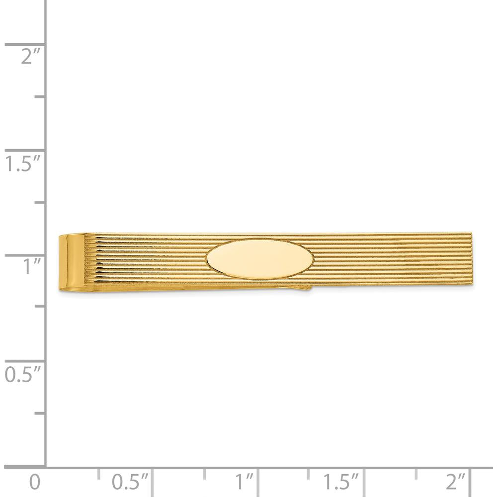 14K Yellow Gold Grooved Engravable Tie Bar with Polished Finish - 50mm x 8mm by Oro Pregiato