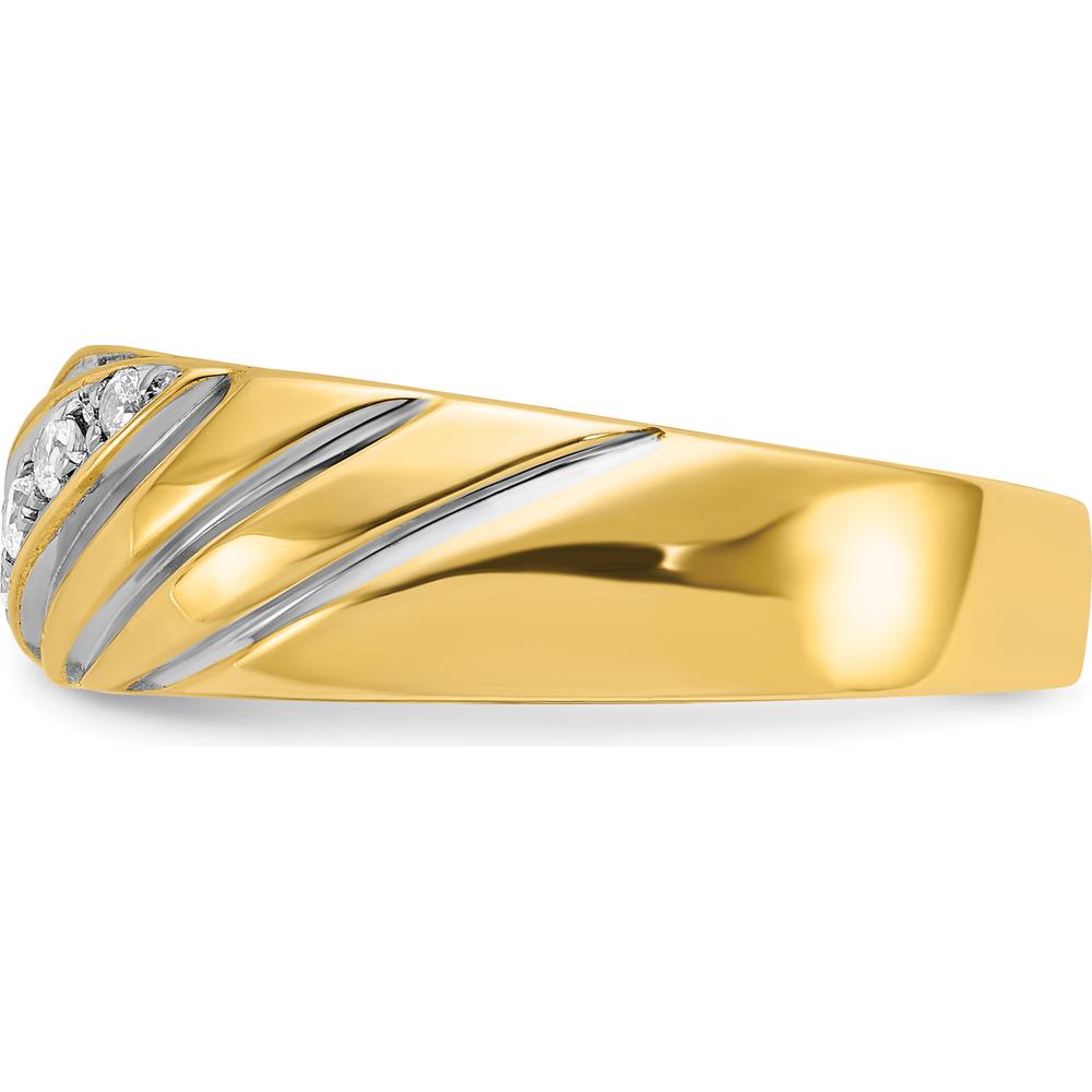 14K Yellow Gold Grooved Men's Ring Mounting with White Rhodium Accents by Oro Pregiato