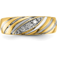 14K Yellow Gold Grooved Men's Ring Mounting with White Rhodium Accents by Oro Pregiato