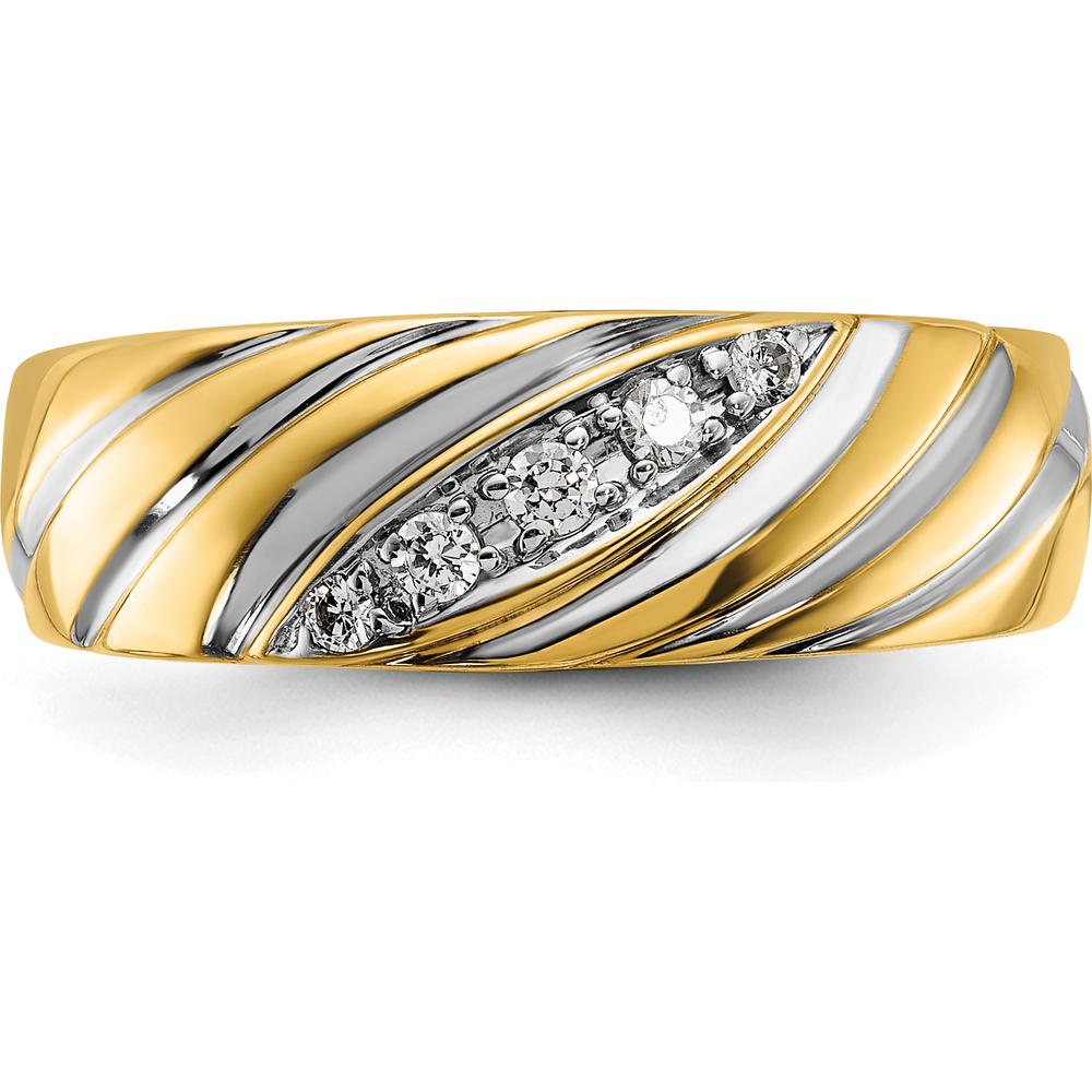 14K Yellow Gold Grooved Men's Ring Mounting with White Rhodium Accents by Oro Pregiato