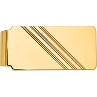 14K Yellow Gold Grooved Polished Engravable Men's Money Clip - 55mm Length by Oro Pregiato