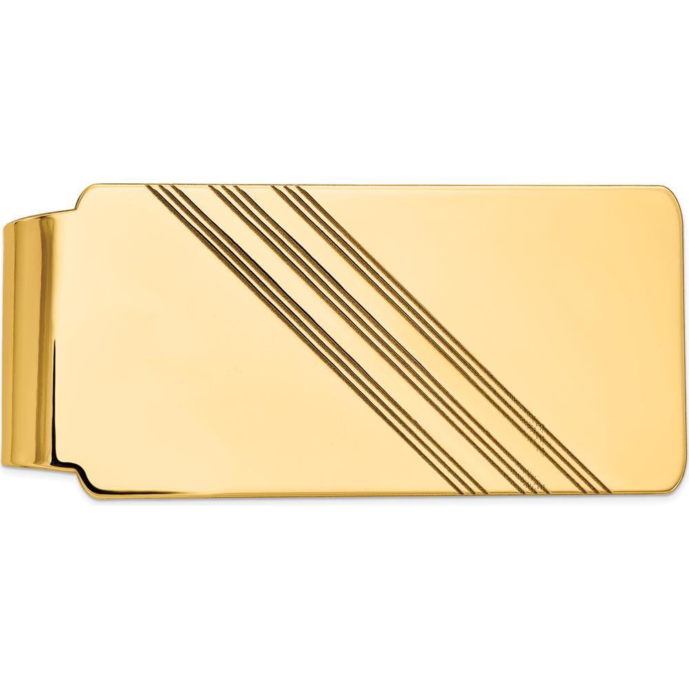 14K Yellow Gold Grooved Polished Engravable Men's Money Clip - 55mm Length by Oro Pregiato
