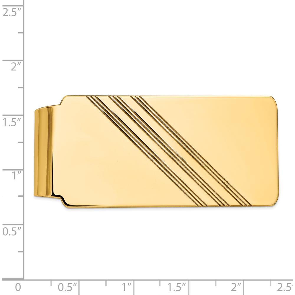 14K Yellow Gold Grooved Polished Engravable Men's Money Clip - 55mm Length by Oro Pregiato