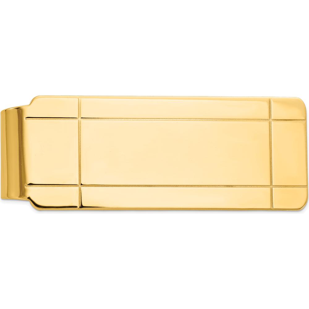 14K Yellow Gold Grooved Polished Money Clip - Engravable Solid Men's Accessory by Oro Pregiato