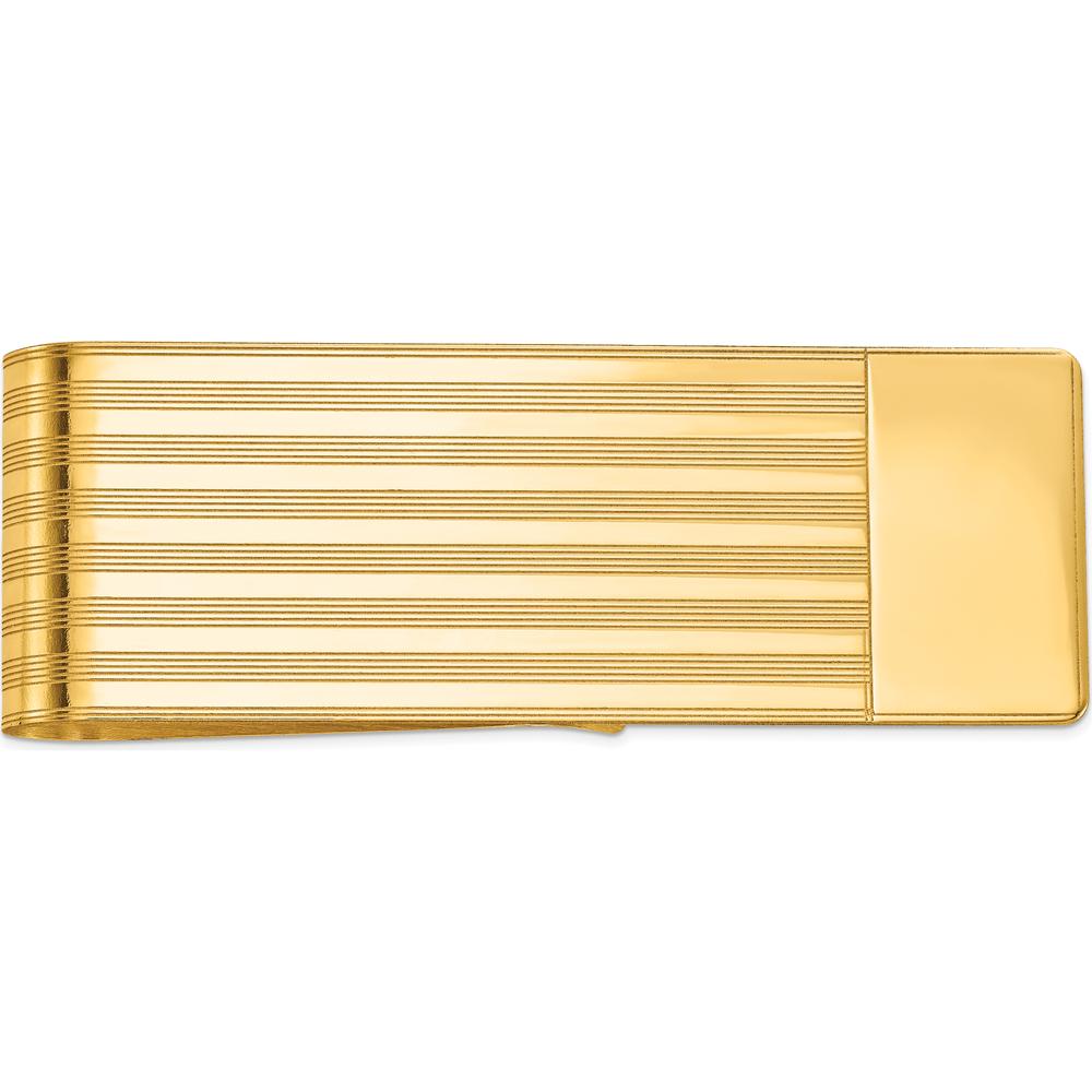 14K Yellow Gold Grooved Polished Money Clip - Solid Engravable Men's Accessory by Oro Pregiato