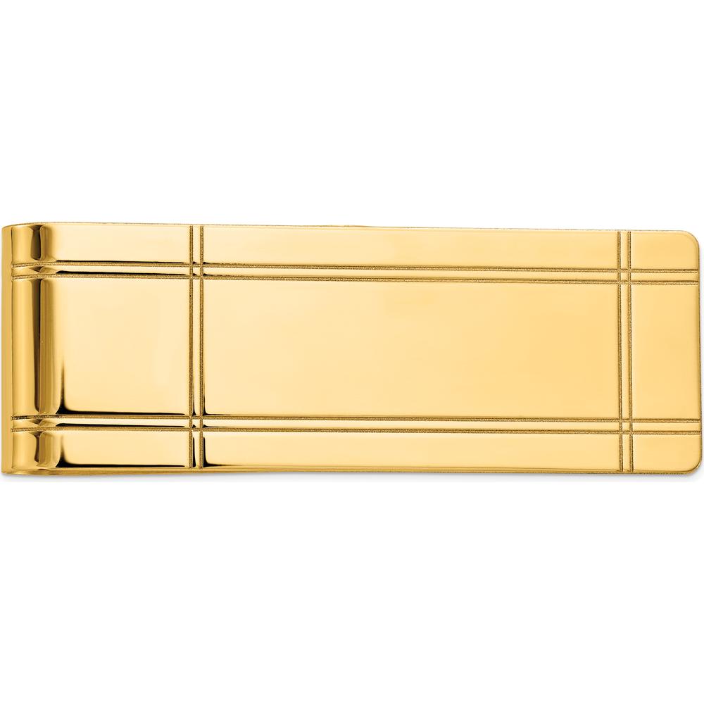 14K Yellow Gold Grooved Polished Money Clip - Solid Engravable Men's Accessory by Oro Pregiato