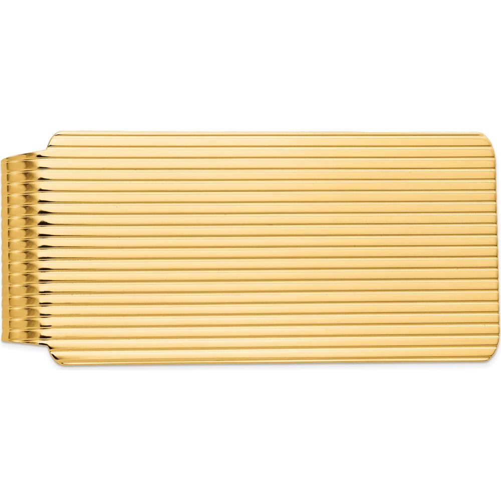 14K Yellow Gold Grooved Polished Money Clip - Solid Fine Jewelry Accessory by Oro Pregiato