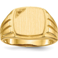 14K Yellow Gold Grooved Sides Open Back Signet Ring - Polished & Brushed Finish by 0