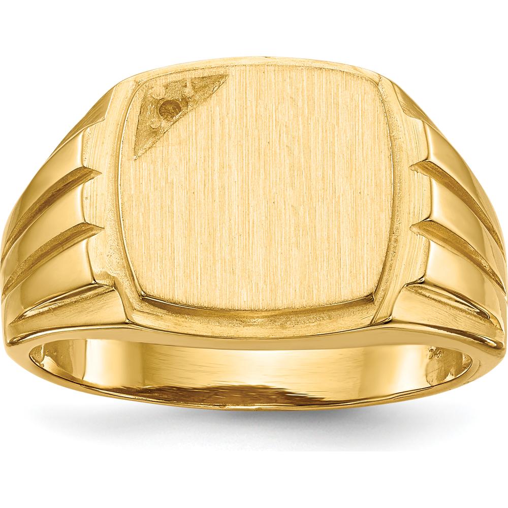 14K Yellow Gold Grooved Sides Open Back Signet Ring - Polished & Brushed Finish by 0