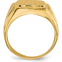 14K Yellow Gold Grooved Sides Open Back Signet Ring - Polished & Brushed Finish by 0
