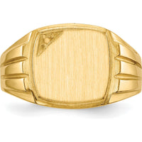 14K Yellow Gold Grooved Sides Open Back Signet Ring - Polished & Brushed Finish by 0