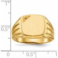 14K Yellow Gold Grooved Sides Open Back Signet Ring - Polished & Brushed Finish by 0
