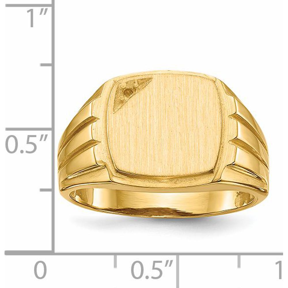 14K Yellow Gold Grooved Sides Open Back Signet Ring - Polished & Brushed Finish by 0