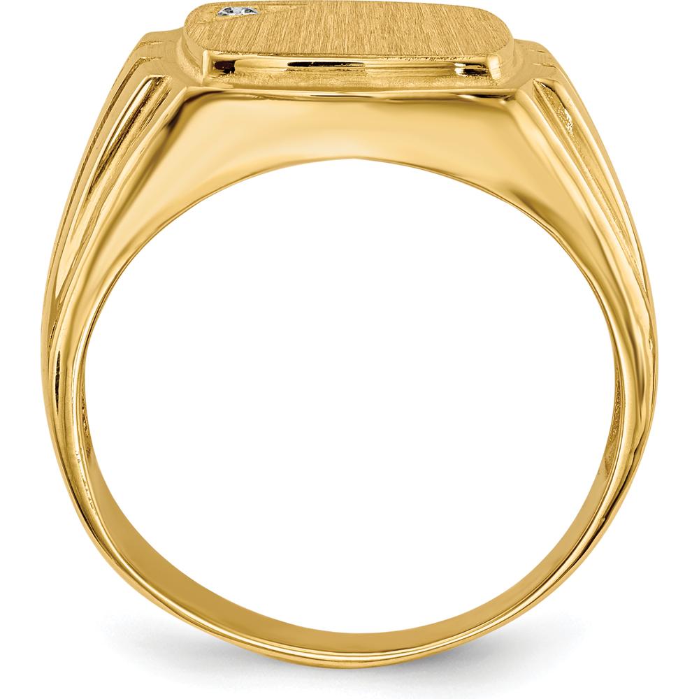 14K Yellow Gold Grooved Signet Ring with 1 Round Diamond - 0.017 Carat Total Diamond Weight by 0