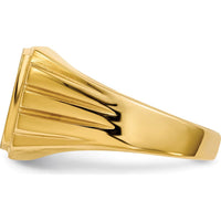 14K Yellow Gold Grooved Signet Ring with 1 Round Diamond - 0.017 Carat Total Diamond Weight by 0