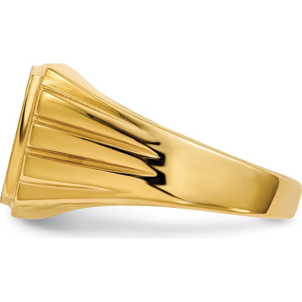 14K Yellow Gold Grooved Signet Ring with 1 Round Diamond - 0.017 Carat Total Diamond Weight by 0