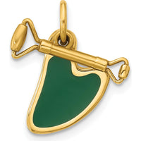 14K Yellow Gold Gua Sha Green Enamel Facial Roller Pendant - Polished Finish by Oro Pregiato