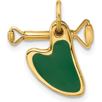 14K Yellow Gold Gua Sha Green Enamel Facial Roller Pendant - Polished Finish by Oro Pregiato