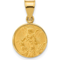 14K Yellow Gold Guardian Angel Medal Pendant with Satin and Polished Finish - Timeless Faith Jewelry by Oro Pregiato