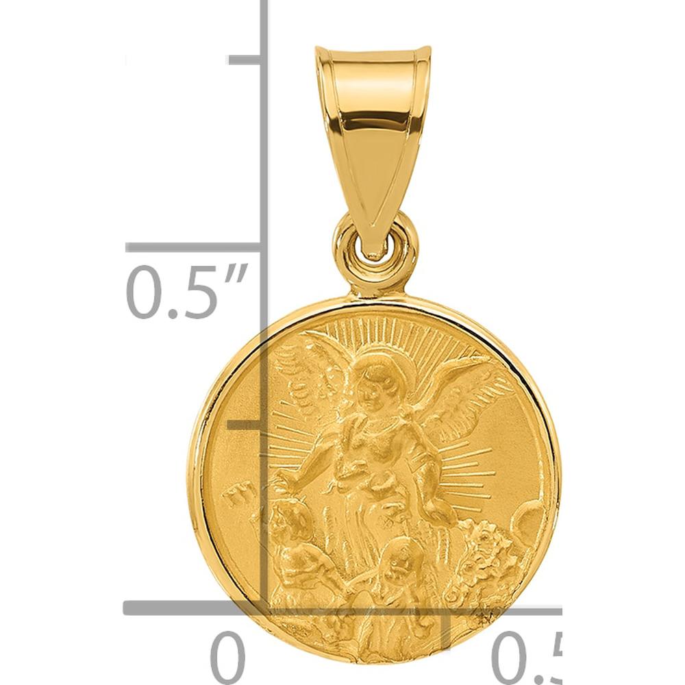 14K Yellow Gold Guardian Angel Medal Pendant with Satin and Polished Finish - Timeless Faith Jewelry by Oro Pregiato