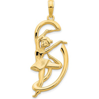 14K Yellow Gold Gymnast with Ribbon Pendant - Polished and Textured Finish, 32mm by Oro Pregiato