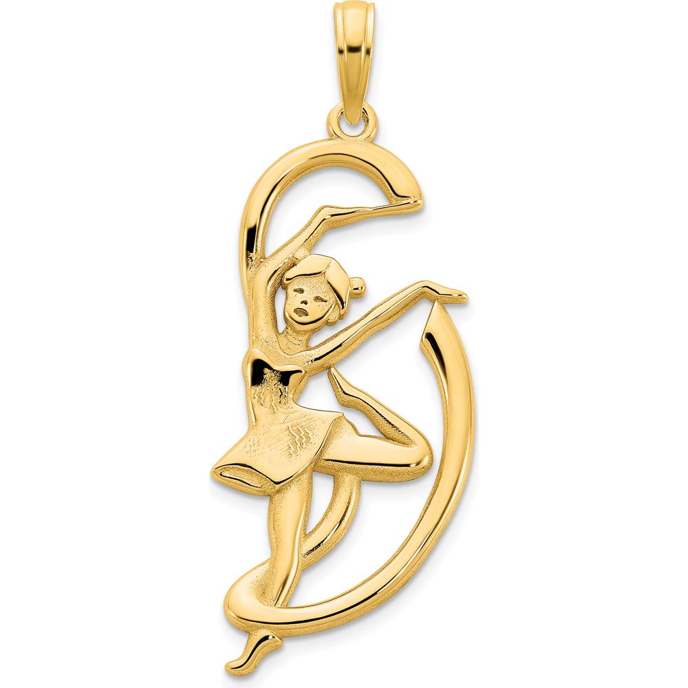 14K Yellow Gold Gymnast with Ribbon Pendant - Polished and Textured Finish, 32mm by Oro Pregiato