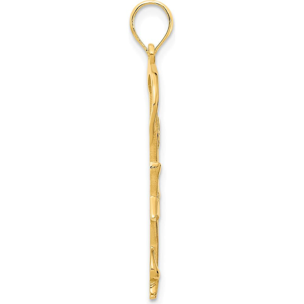 14K Yellow Gold Gymnast with Ribbon Pendant - Polished and Textured Finish, 32mm by Oro Pregiato