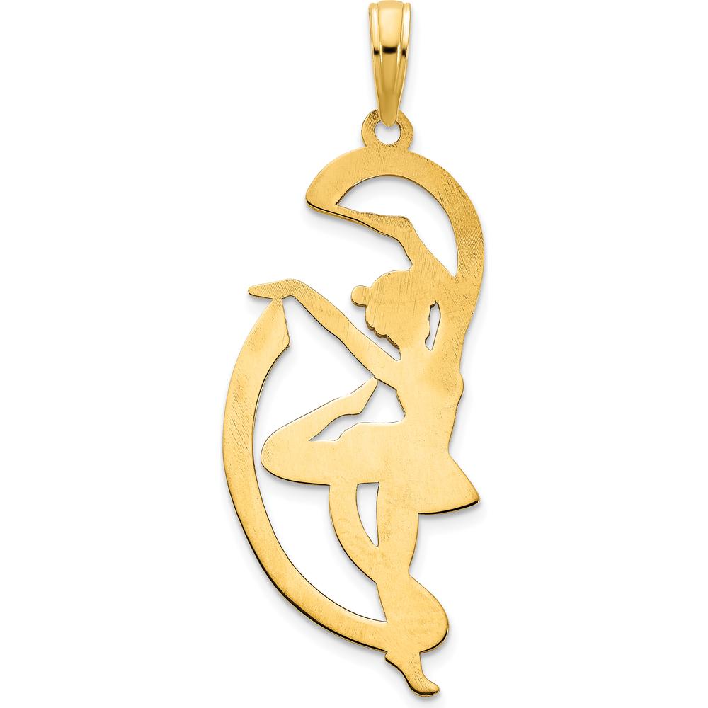 14K Yellow Gold Gymnast with Ribbon Pendant - Polished and Textured Finish, 32mm by Oro Pregiato