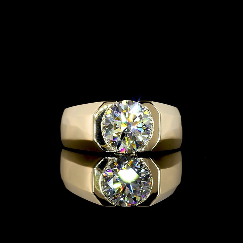 14K Yellow Gold Half-Bezel Round Lab Diamond Solitaire Ring - 2.56 Carat E-F VVS1 - Covaloro Fine Jewelry