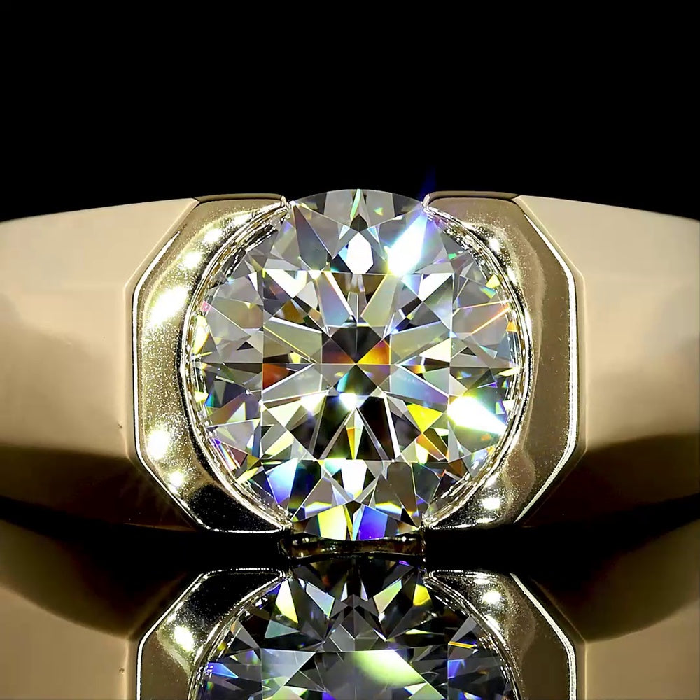 14K Yellow Gold Half-Bezel Round Lab Diamond Solitaire Ring - 2.56 Carat E-F VVS1 - Covaloro Fine Jewelry