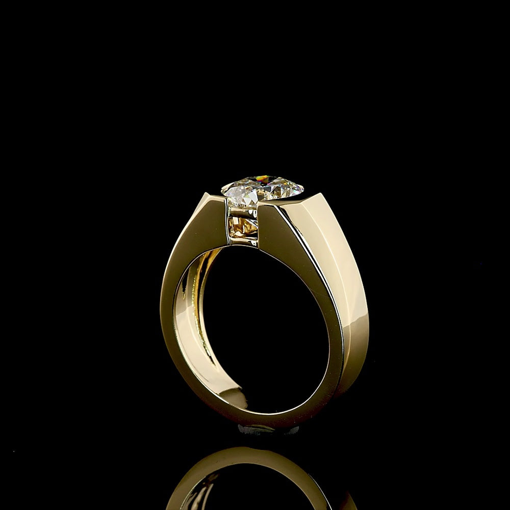 14K Yellow Gold Half-Bezel Round Lab Diamond Solitaire Ring - 2.56 Carat E-F VVS1 - Covaloro Fine Jewelry