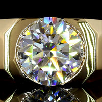 14K Yellow Gold Half Bezel Set Round Lab Diamond Solitaire Ring - 2.89 Carat Total Weight E-F VS1 IGI Certified - Covaloro Fine Jewelry