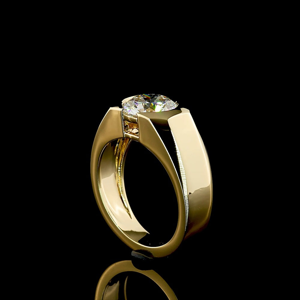 14K Yellow Gold Half Bezel Set Round Lab Diamond Solitaire Ring - 2.89 Carat Total Weight E-F VS1 IGI Certified - Covaloro Fine Jewelry