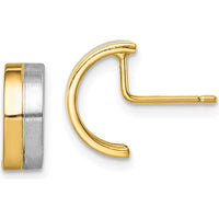 14K Yellow Gold Half Circle J-Hoop Post Earrings with Rhodium Accents - 10.8mm Length by 0